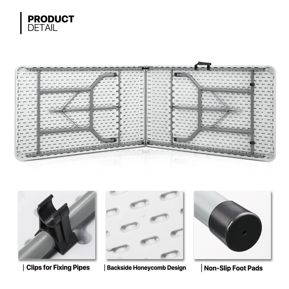 11 Pieces 8 Ft Heavy Duty Plastic Folding Utility Dining Table and Chair Set, White/Black A88579