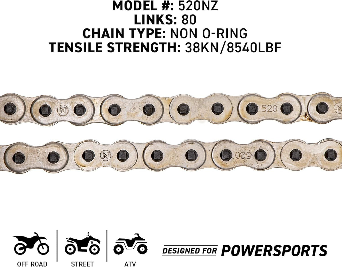 Drive Sprocket Chain Combo 11 Rear 42 Tooth 520NZ Standard 80 Links Pack of 2 Y155