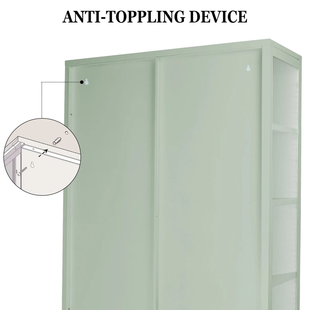 Mint green Double Glass Door Adjustable Shelves Cold-Rolled Steel Storage Cabinet N931914