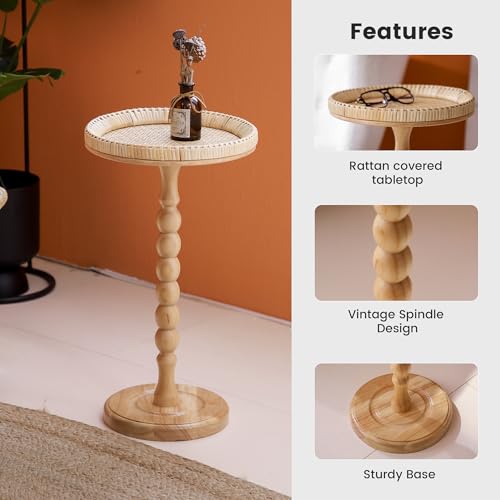 Rattan Round Small Side Table with Solid Wood Leg X5326