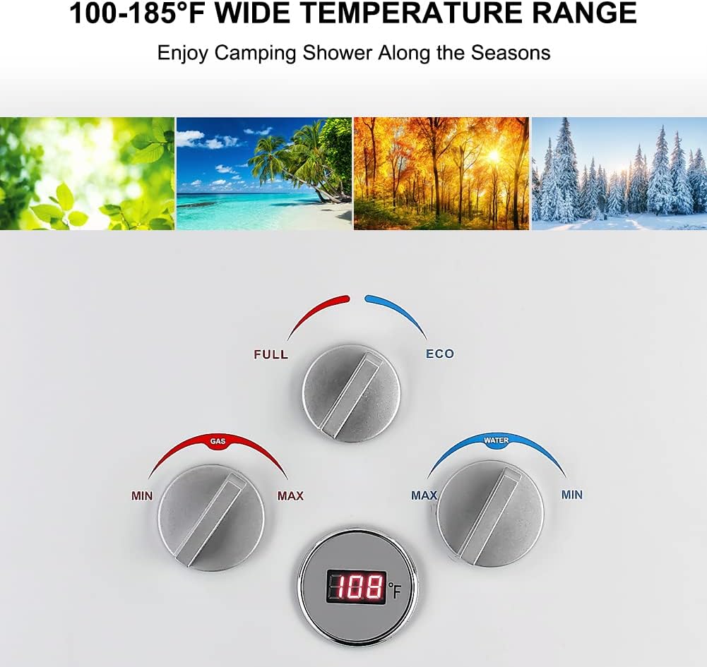 Camplux Propane Portable Tankless Water Heater Outdoor 2.64 GPM Instant Hot Camping Showers with 3.3 GPM Water Pump & Pipe Strainer G303