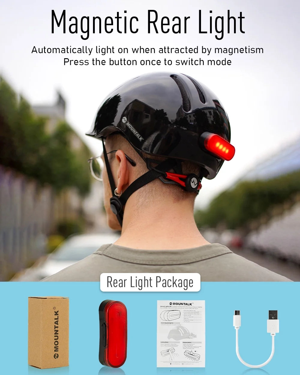 Black Bicycle Helmet with Light E3655