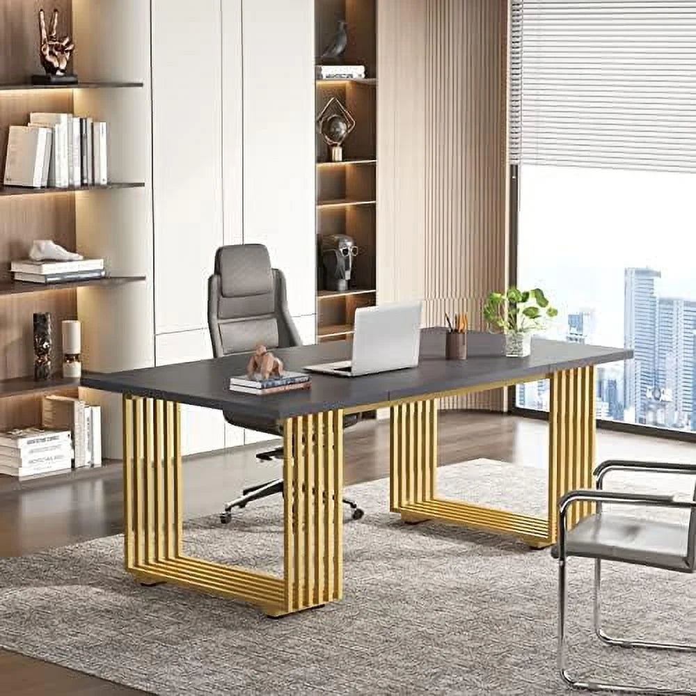 70.9" Wood Computer Desk with Black Metal Legs S967972