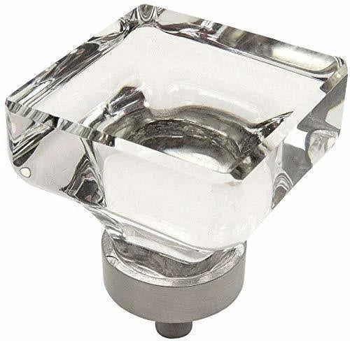 Satin Nickel Square Knob with Clear Glass - 10 Pack E858231