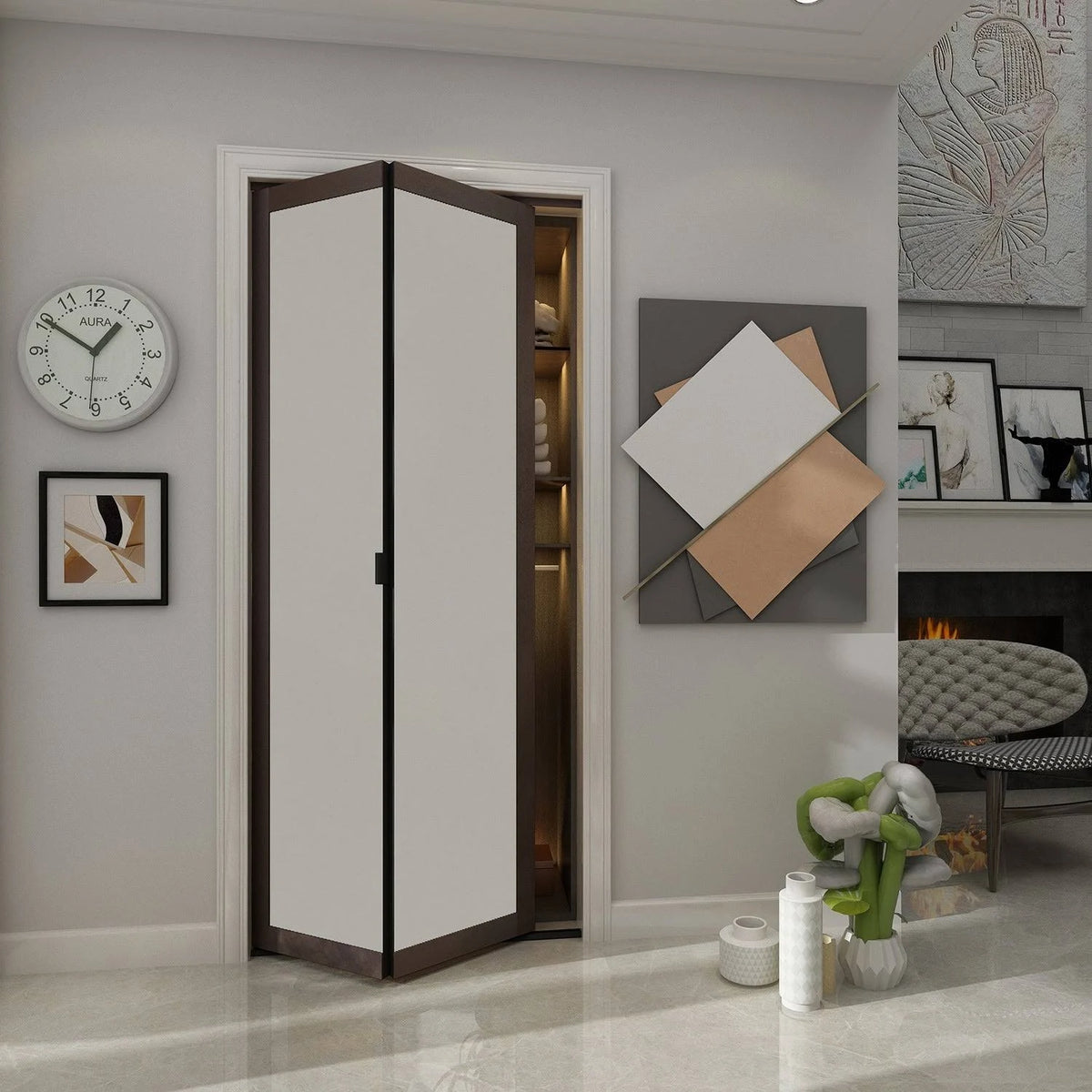 Mocha 1-Lite MDF Wood Frame Frosted Glass Interior Bi-Fold Closet Door F29310