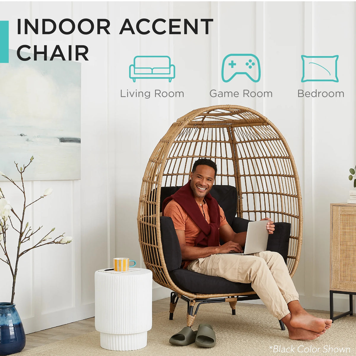 Oversized Wicker Egg Chair with Steel Frame B1776