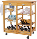 Wood Rolling Kitchen Island Storage Cart with Drawer Shelves Basket M4683
