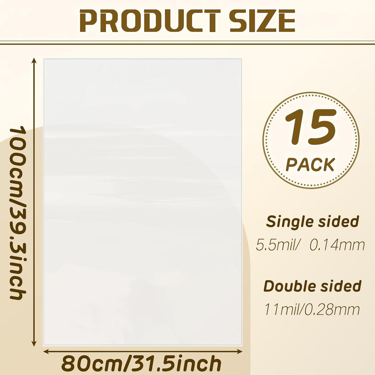15 Pieces 39.37 x 31.5 Inch Plastic Clear Dust Collector Bags 70 Gallon W118