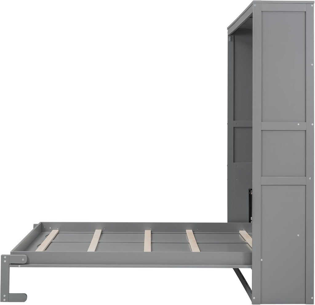 Gray Queen Size Murphy Bed with Shelves H9089