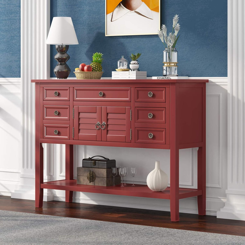 Console Table with Shutter Doors and 7 Storage Drawers U8299