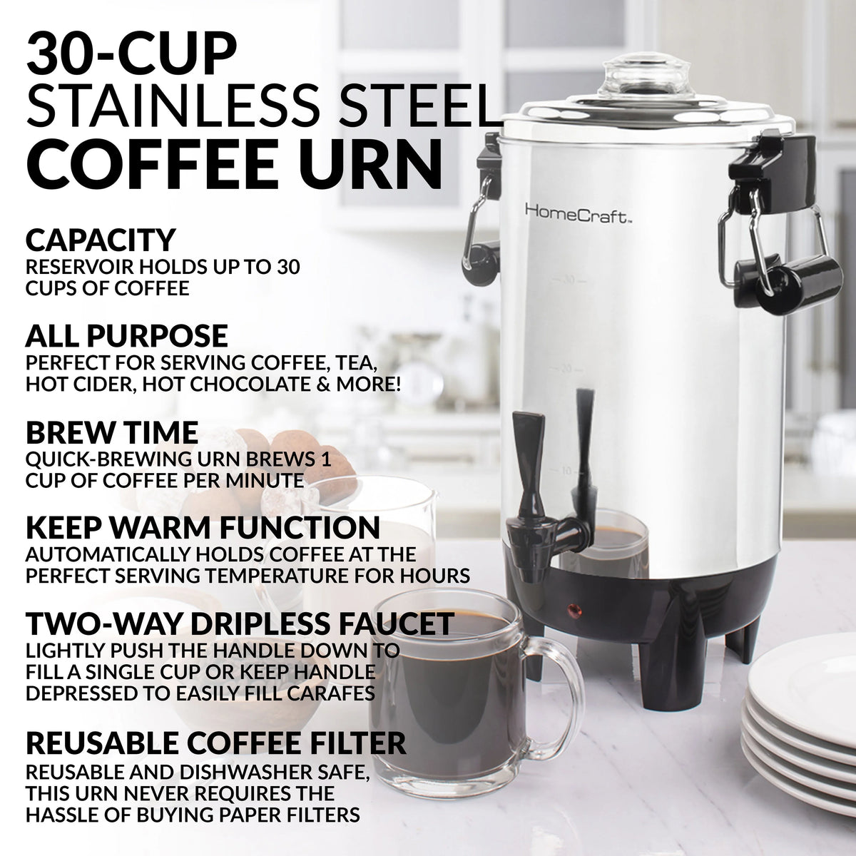 1000-Watt 30-Cup Stainless Steel Coffee Urn U260388