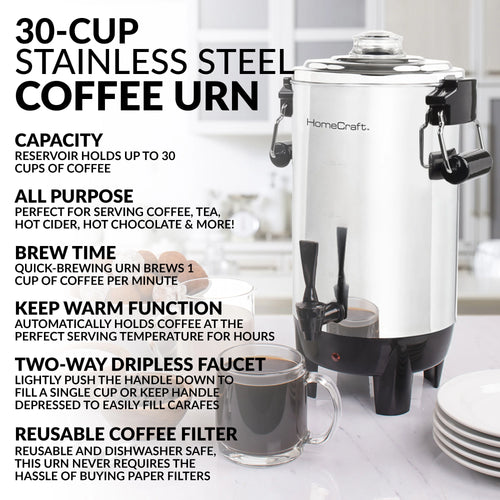 1000-Watt 30-Cup Stainless Steel Coffee Urn U260388