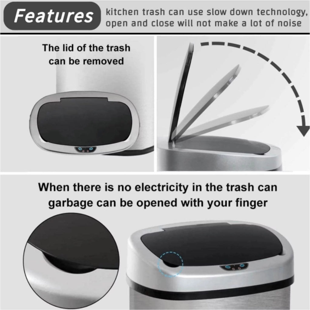 13 Gallon Automatic Stainless Steel Trash Can with Lid U689
