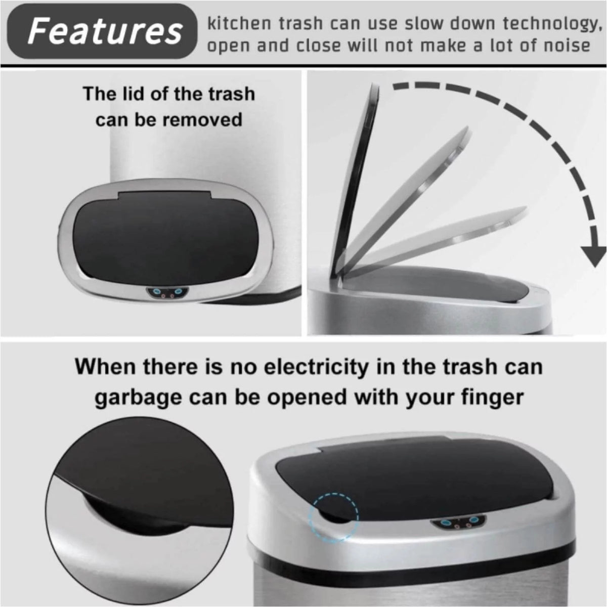 13 Gallon Automatic Stainless Steel Trash Can with Lid U689