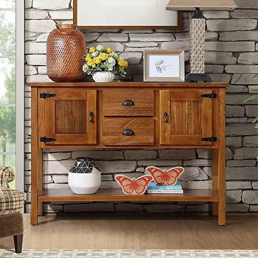 48 Inch Console Table with 2 Drawers and Cabinets Solid Wood Sideboard H508136