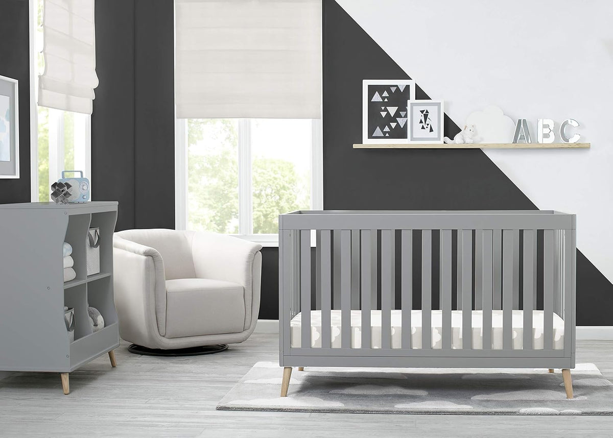 4-in-1 Convertible Baby Crib, Bianca White with Natural Legs F875960