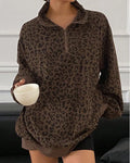 Women Zip Up Long Sleeve Leopard Print Sweatshirt K2618