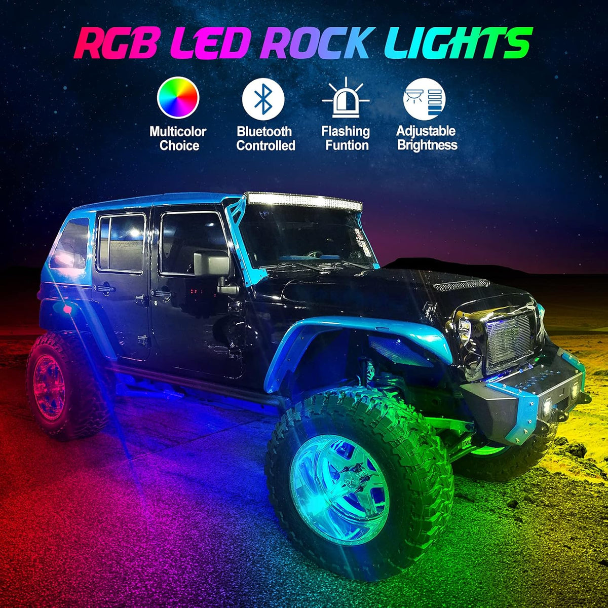 Multicolor Waterproof LED Rock Lights Kit 4 Pods Z261