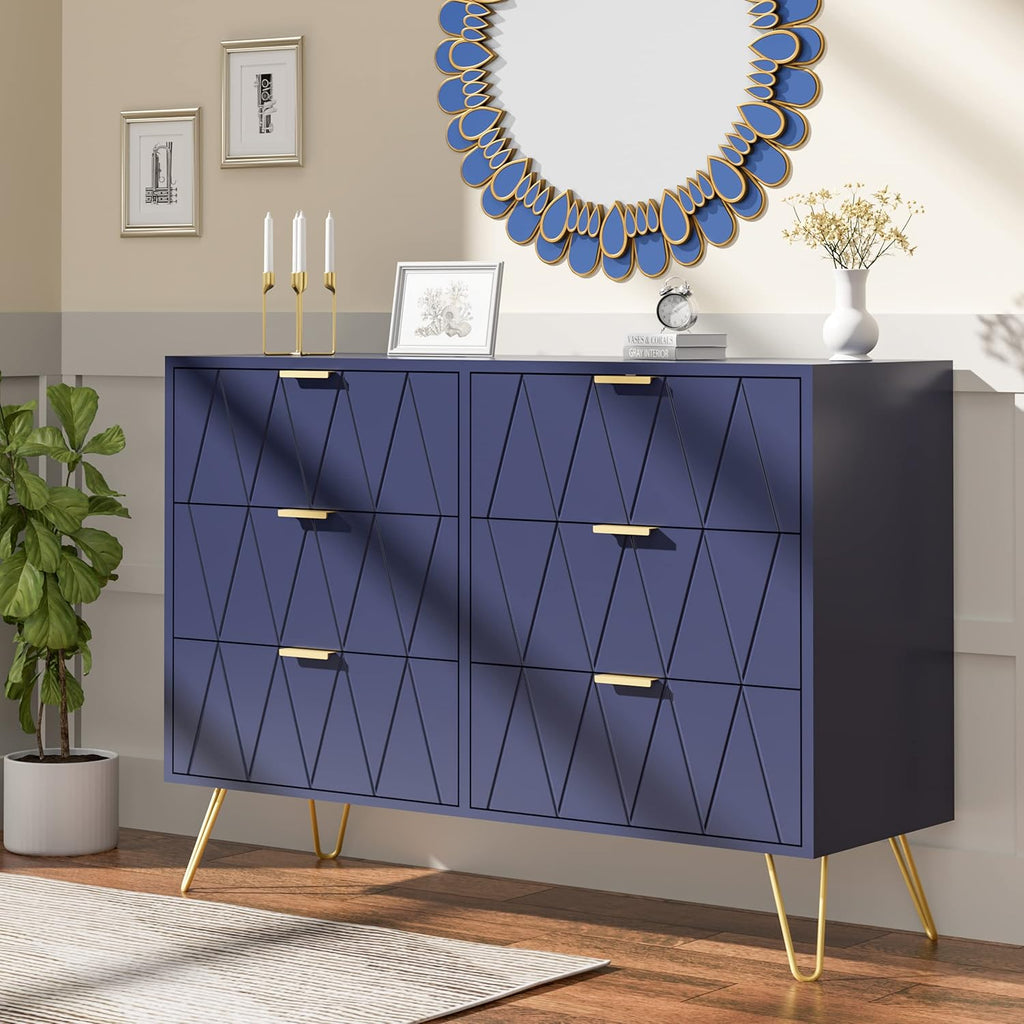 Navy Blue 6 Drawer Dresser P65349