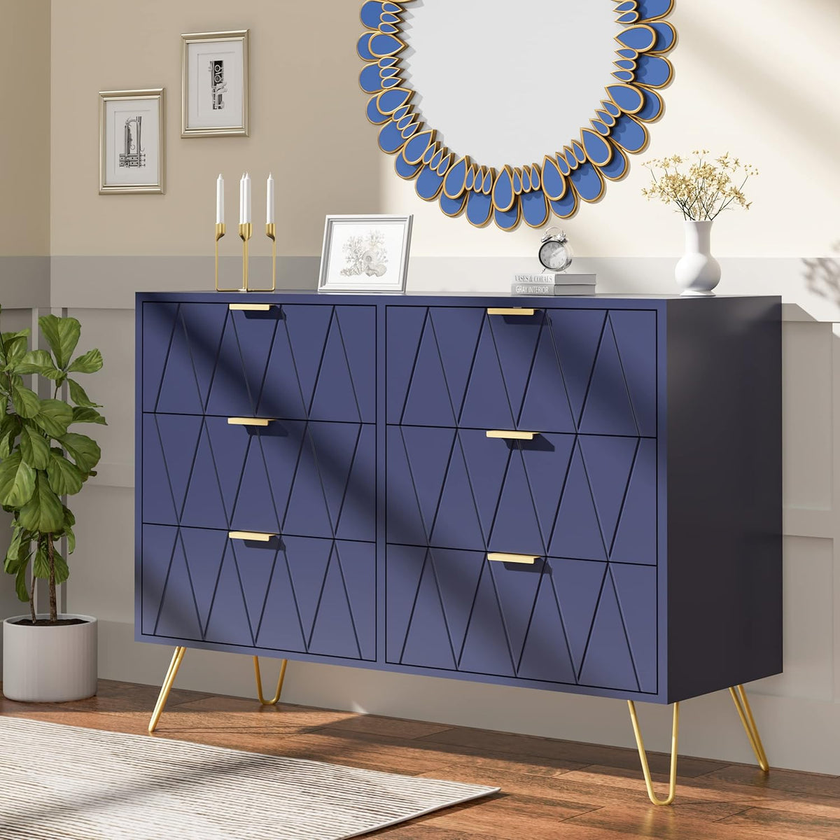 Navy Blue 6 Drawer Dresser P65349