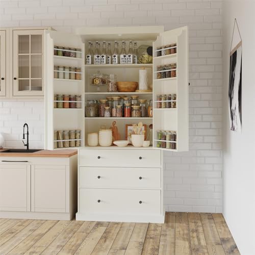 77" Grey Wooden Kitchen Pantry with 3 Drawers Z89433