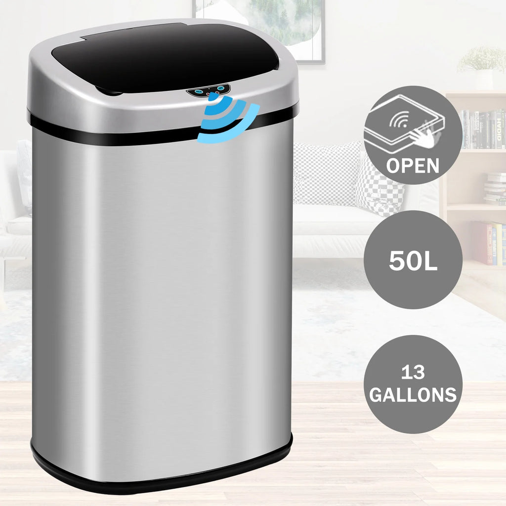 13 Gallon Automatic Stainless Steel Trash Can with Lid U689