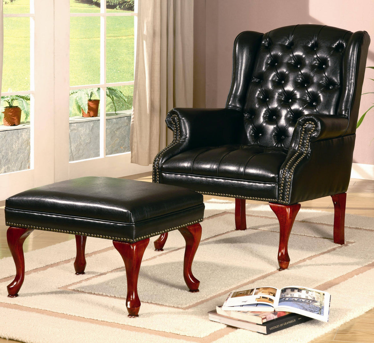 Wing Back Button Tufted Chair and Ottoman K16989