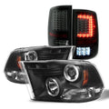 For 2009-2018 Dodge Ram Black Housing LED Projector Headlights + Smoke Lens Tail Lights Y573