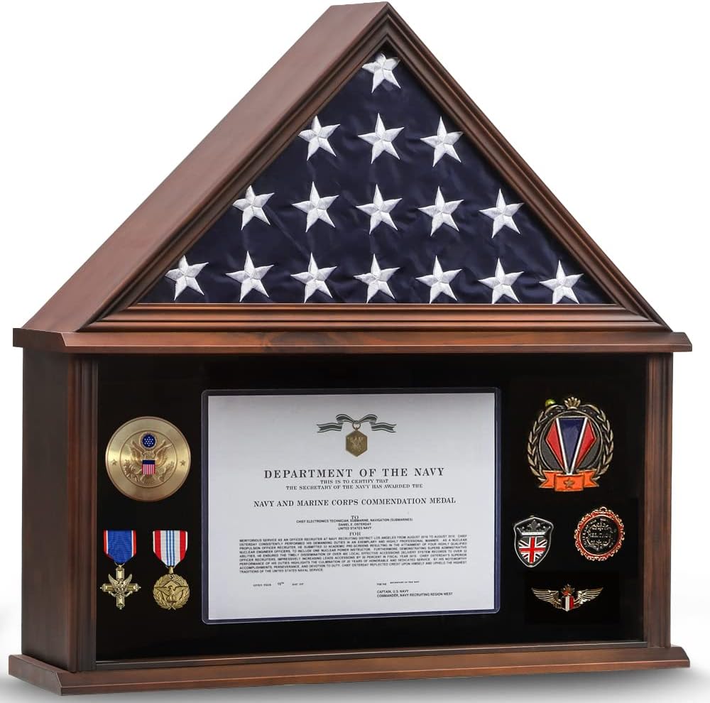 Solid Wood Flag Display Case with Certificate Holder L2125