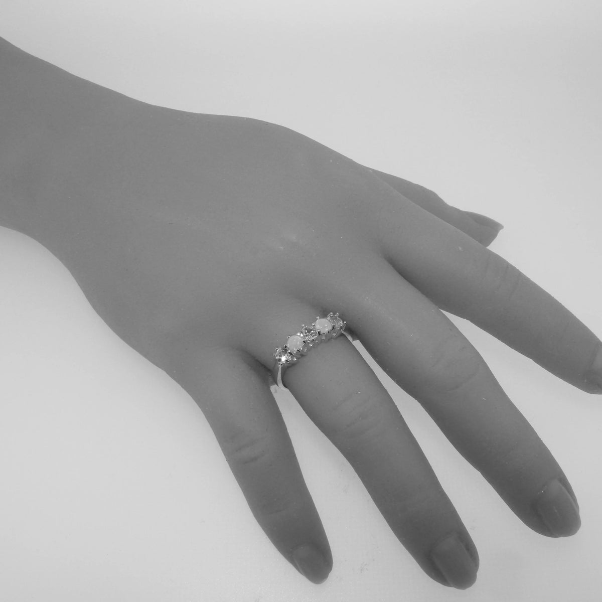 925 Sterling Silver Natural Aquamarine & Opal Eternity Ring O62720