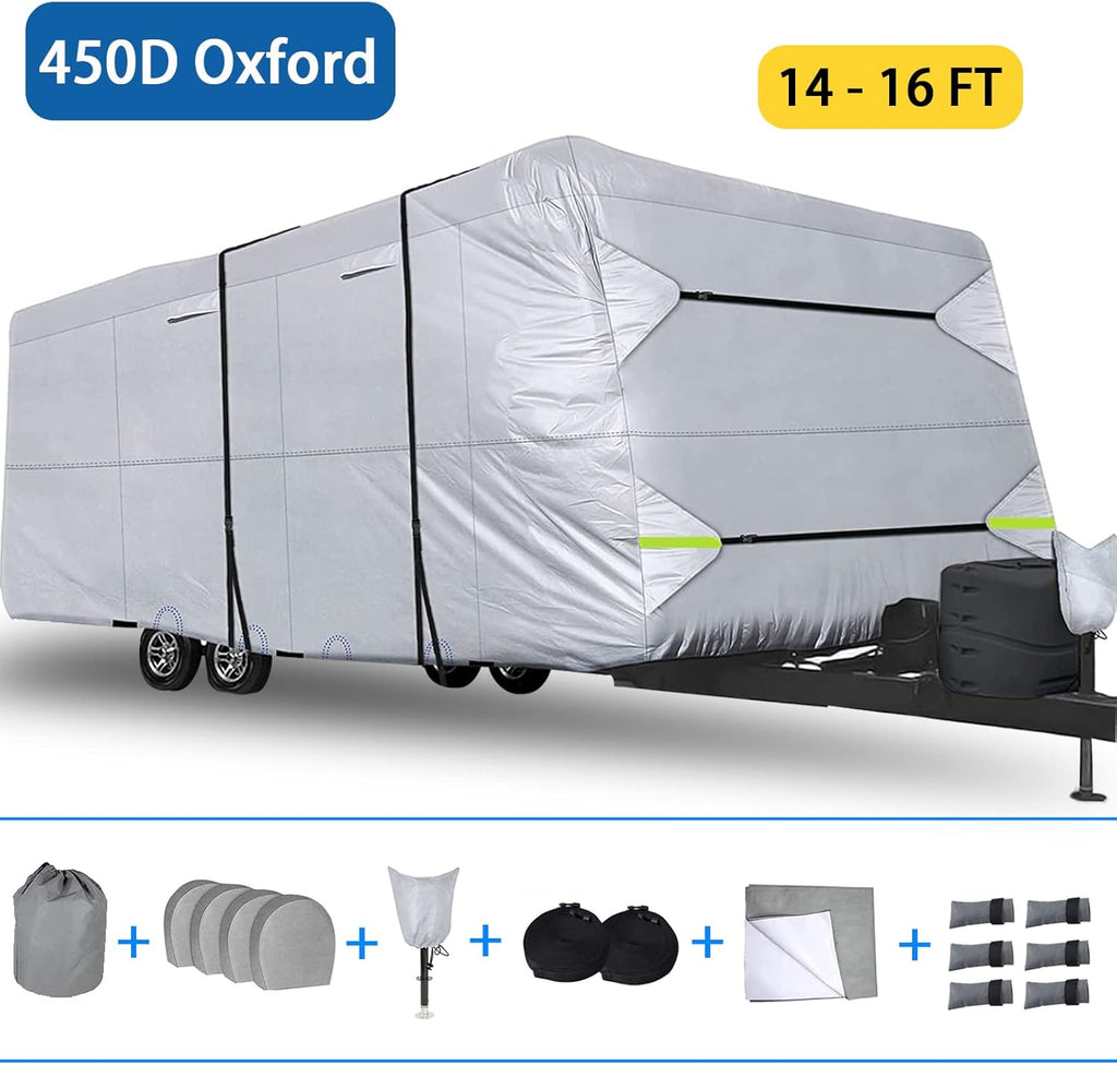 450D Double Oxford Cloth Travel Trailer RV Cover with Lashing Straps X221
