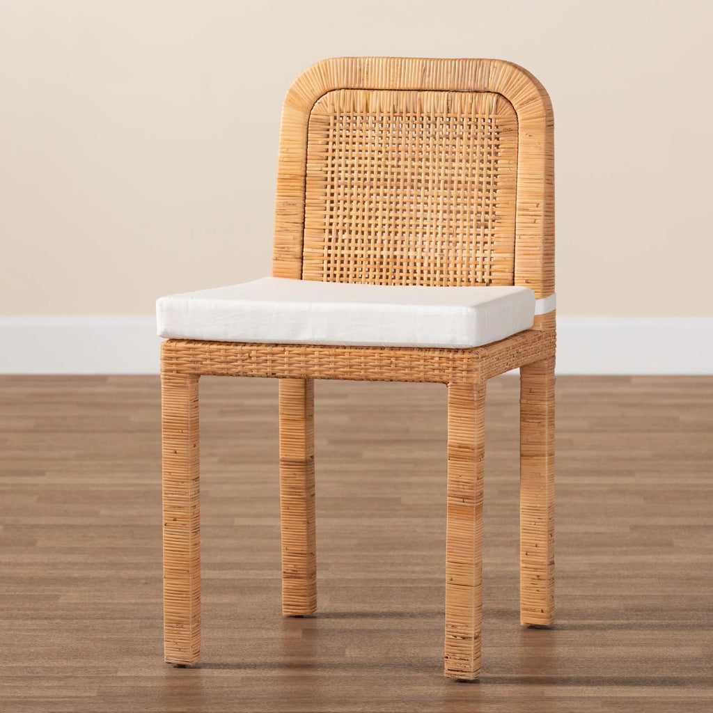 Natural Brown Rattan and Mahogany Wood 2-Piece Dining Chair Set A1075