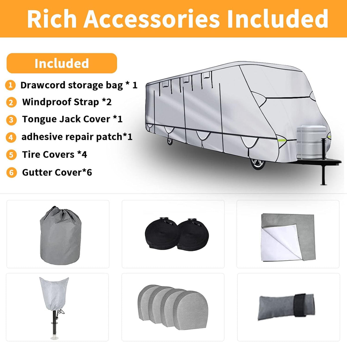 450D Double Oxford Cloth Travel Trailer RV Cover with Lashing Straps X221