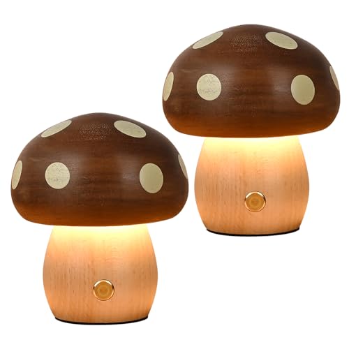 2 Pack Wood Mushroom Table Lamp V495