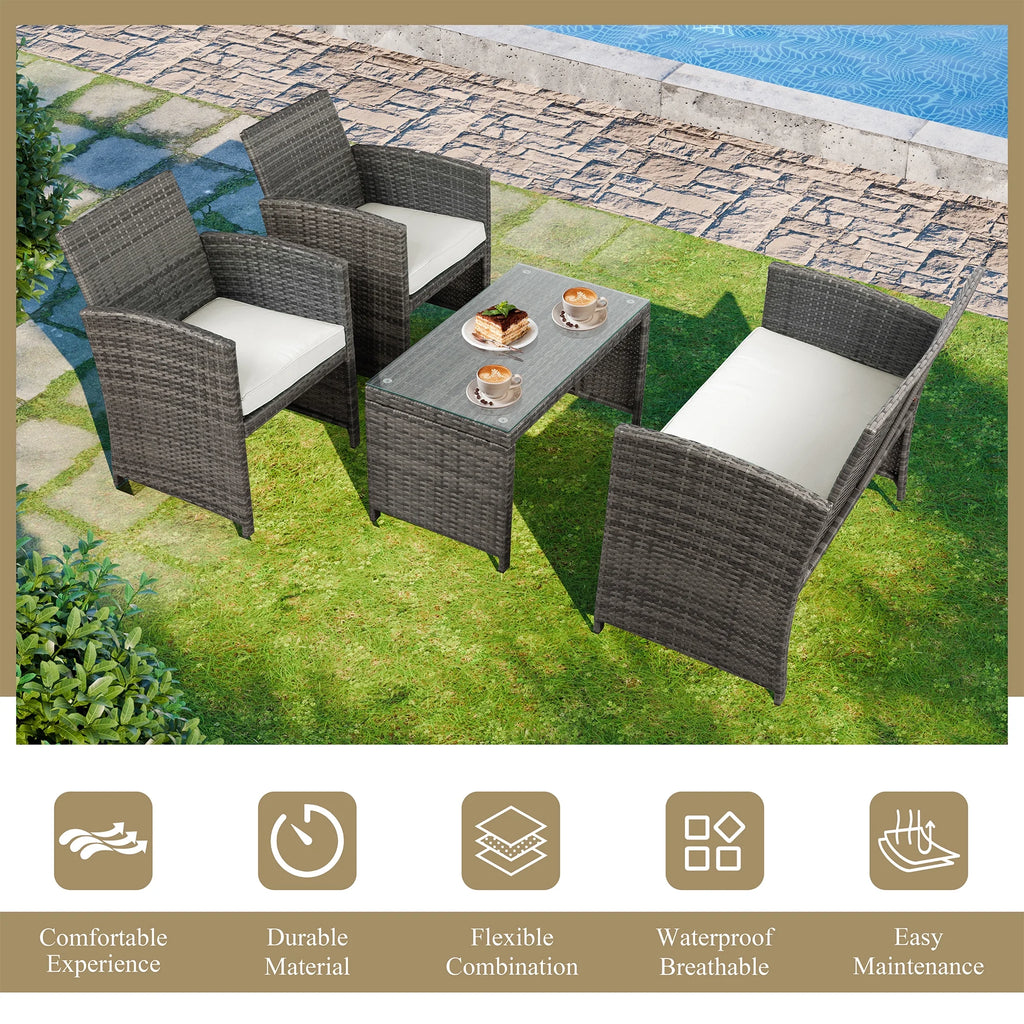 4 Piece Wicker Patio Furniture Set with Cushions D9075