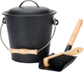 Mini Ash Bucket with Lid, 1.5-Gallon Pail with Shovel and Hand Broom, Metal Bucket Coal and Ash Carrier, Wood Pellet Storage Container, Tool set Accessories for Fireplace, Fire Pit, Wood Burning Stove Pack of 2 B928623