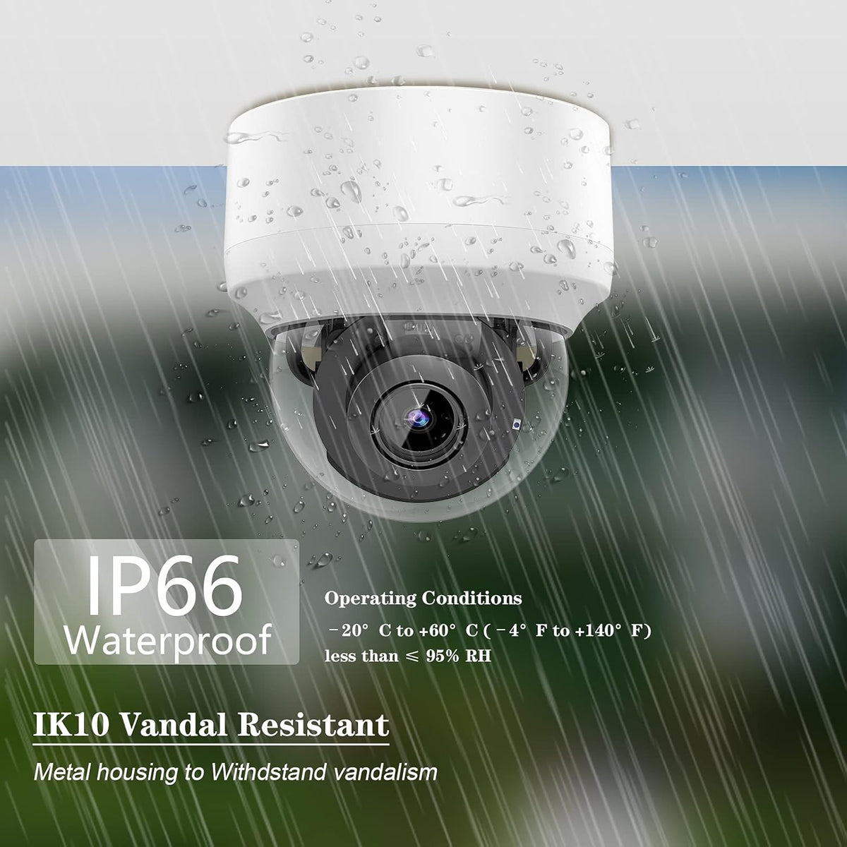 5MP PTZ PoE Dome IP Camera with Mic/Audio, 4X Optical Zoom, 164ft Night Vision, IP67 Waterproof H891