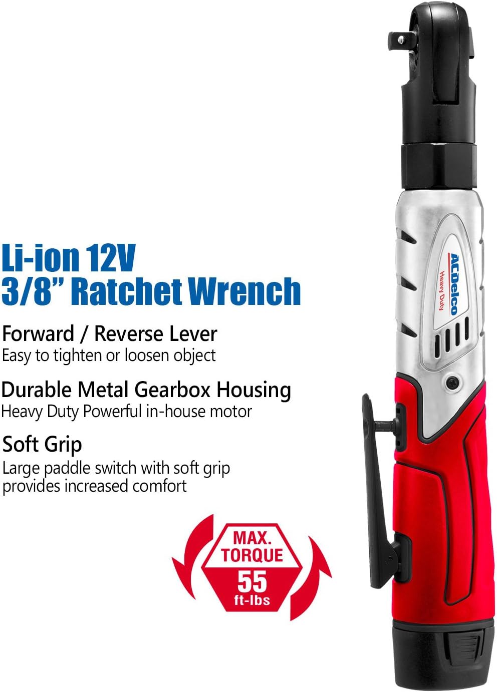 12V Cordless 3/8" Ratchet Wrench Tool Kit with 2 Batteries and Carrying Case C1816