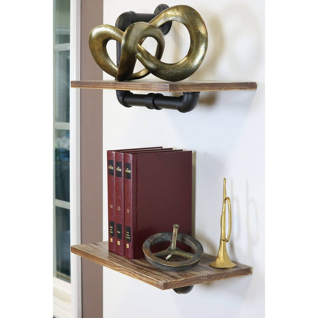 Weathered Wood and Black Pipe Wall Shelves Y996