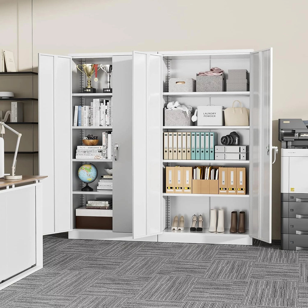 72 inch White Metal Storage Cabinet with Locking Doors and Adjustable Shelves E3459