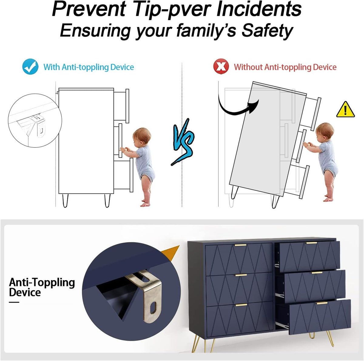 Navy Blue 6 Drawer Dresser P65349