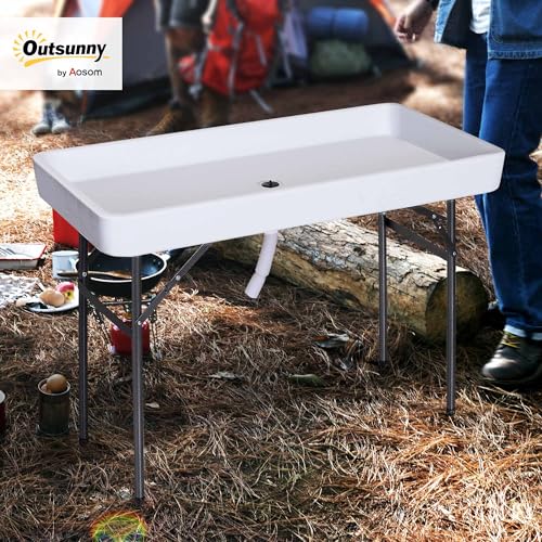 Portable Folding Fish Fillet Cleaning Table with Sink B640357