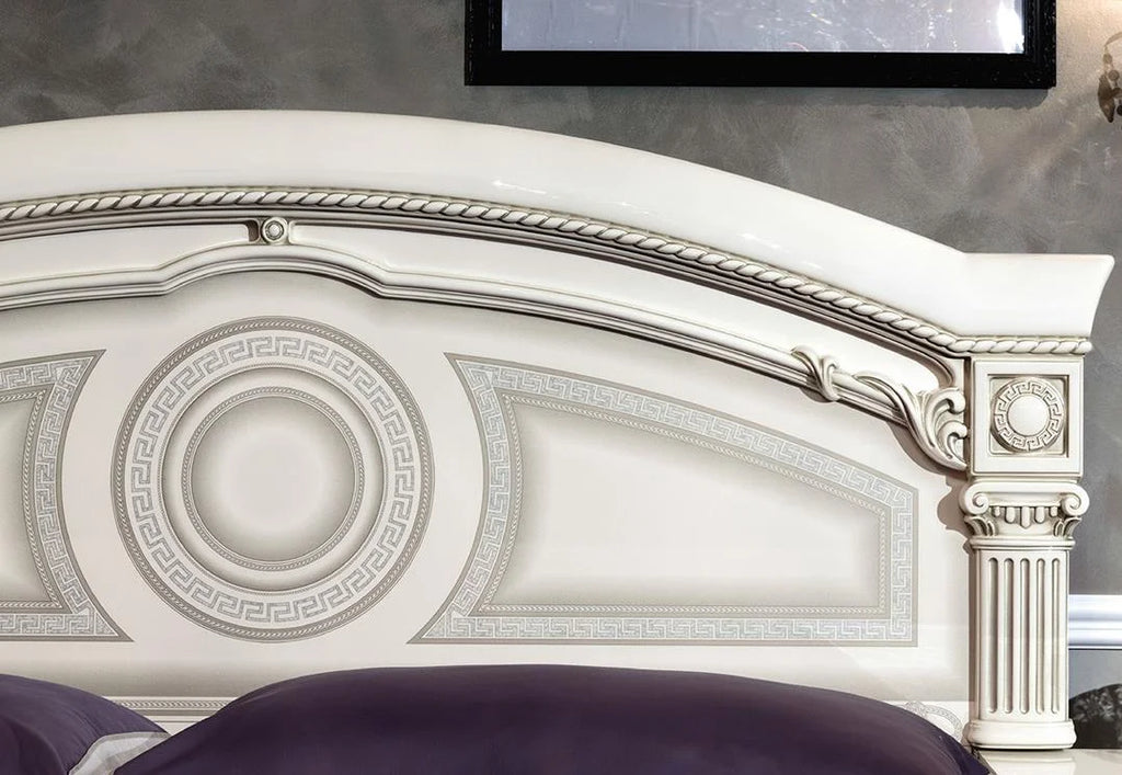 Glossy White Silver Finish Queen Bedroom Set 3Pcs J68416