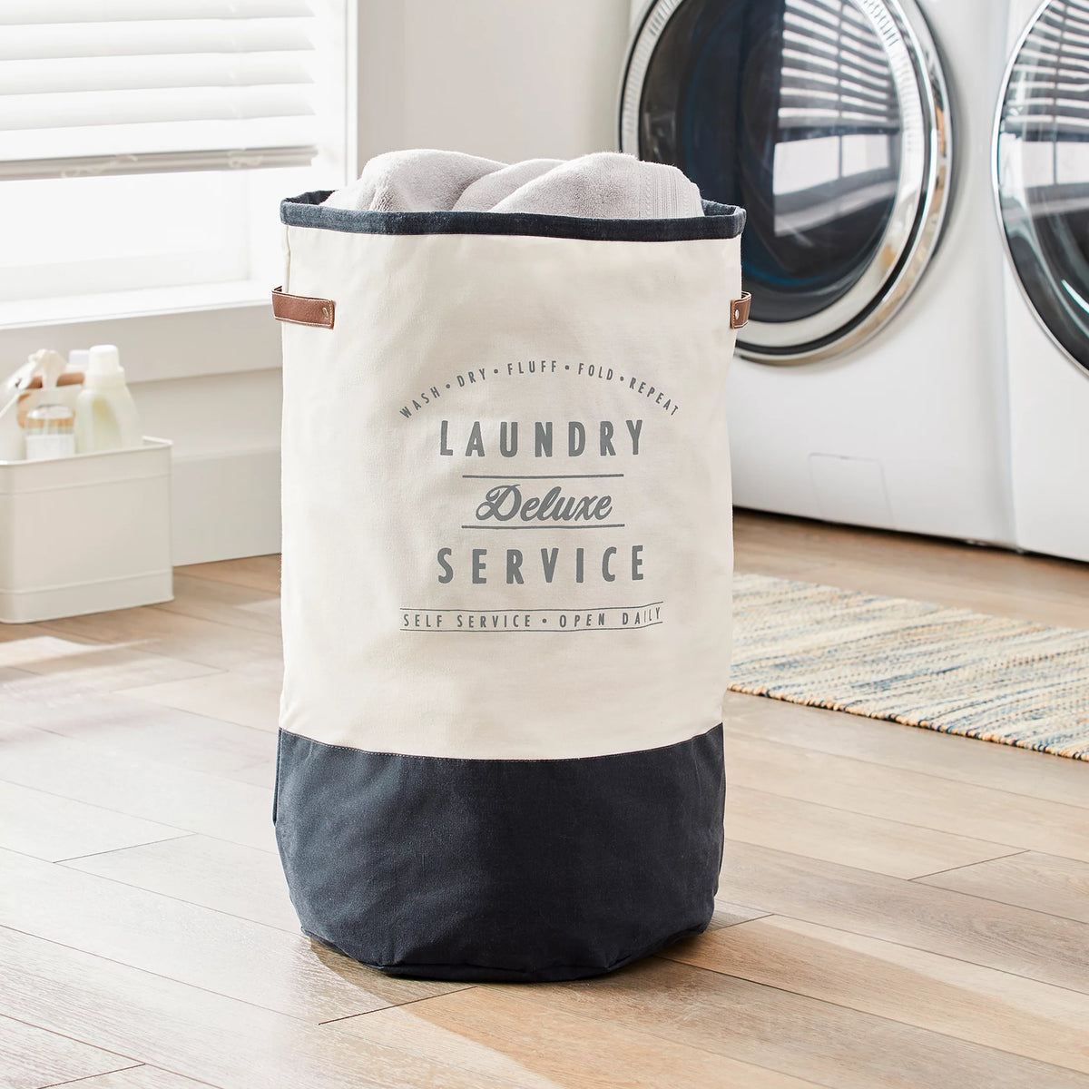 2 Pack Ivory Grey Canvas Laundry Hamper X18272