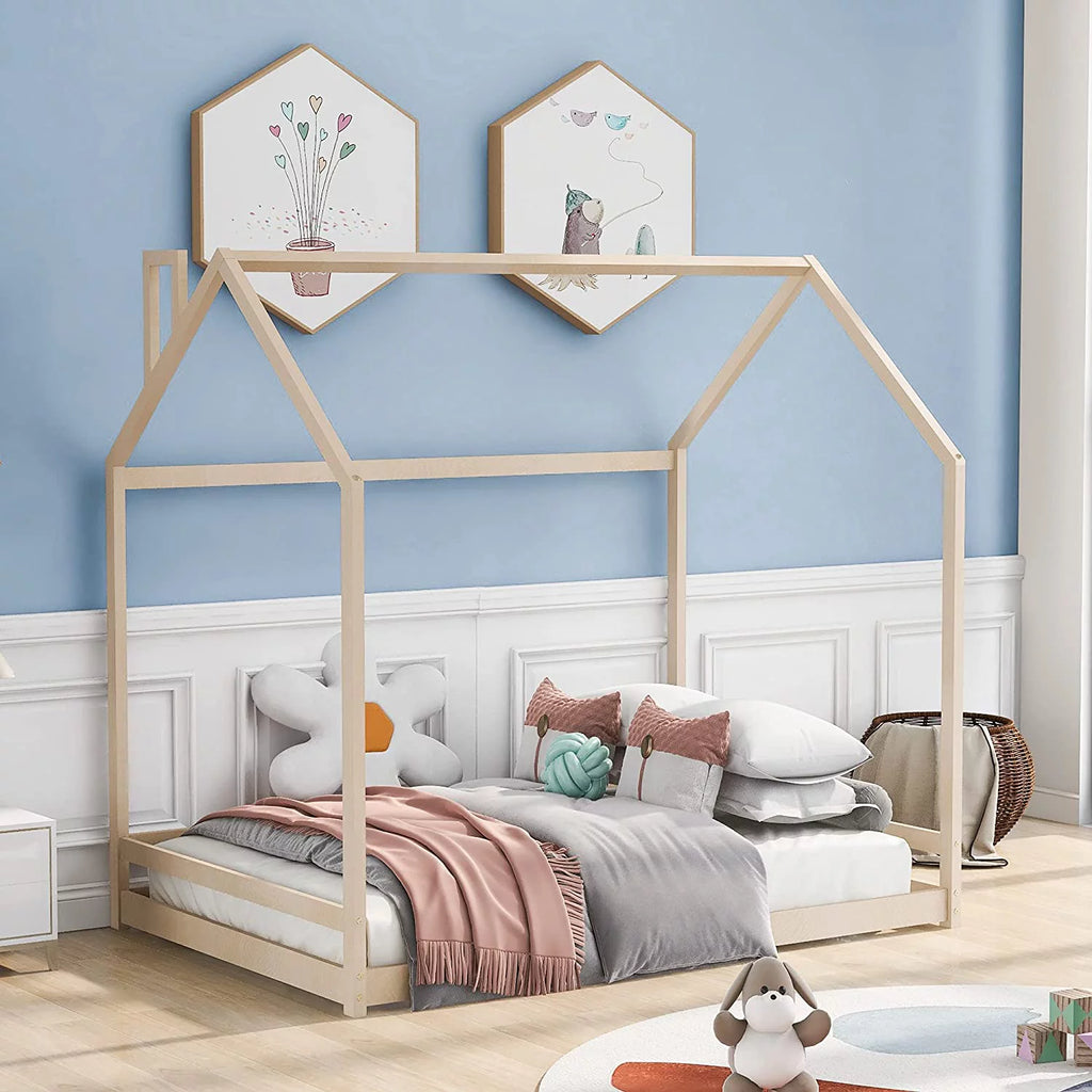 Full Size Wood House Bed for Kids F496946