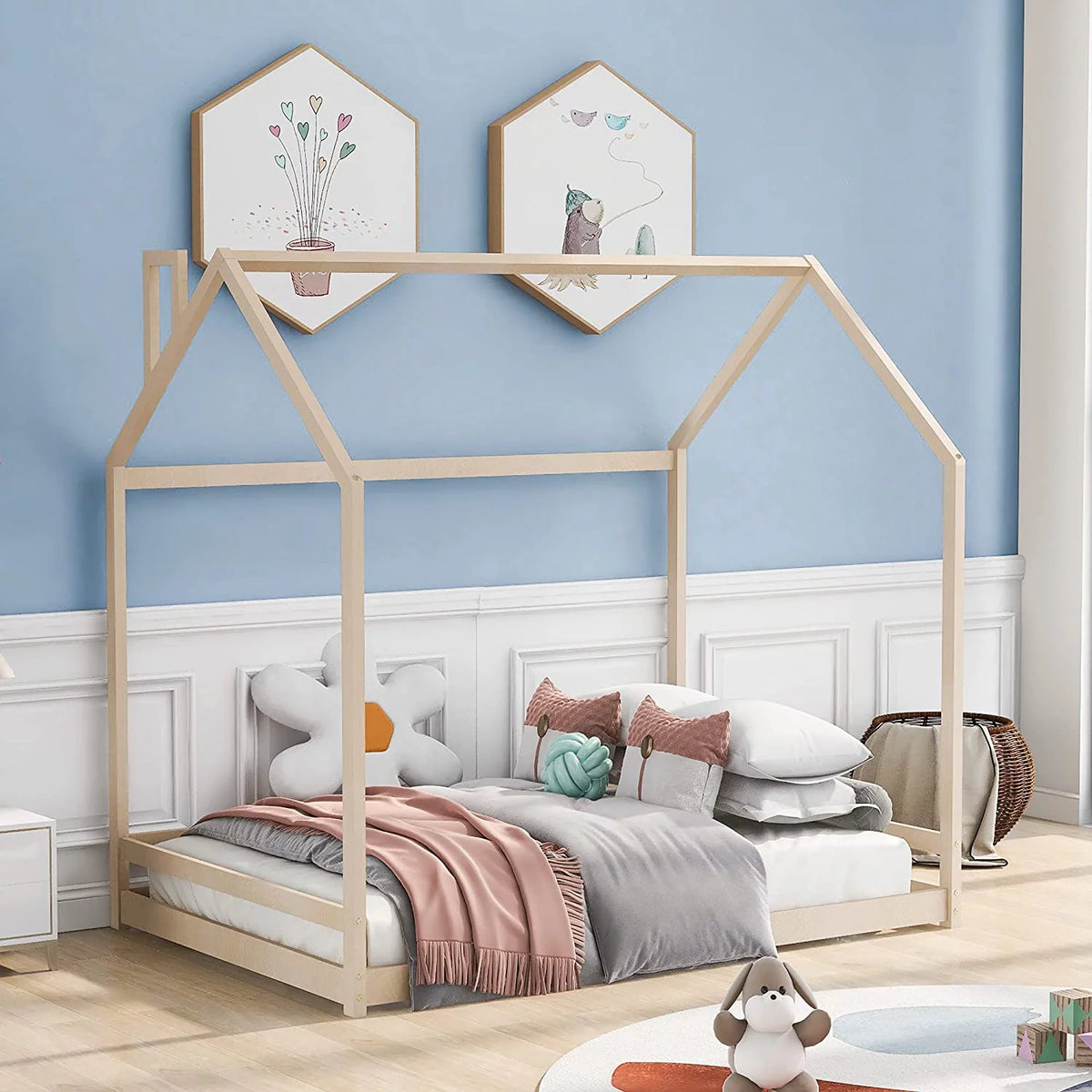 Full Size Wood House Bed for Kids F496946