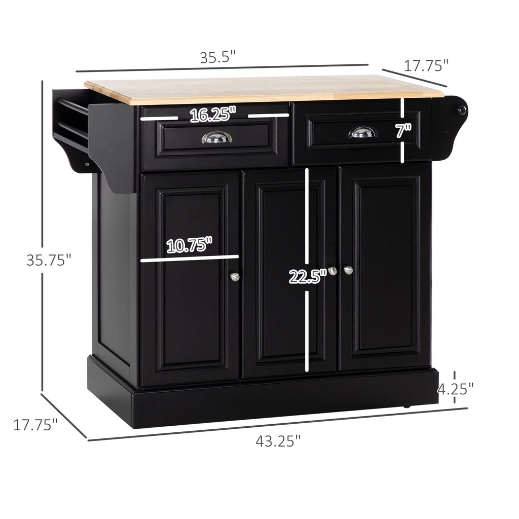 Kitchen Island on Wheels Black Storage Cabinet R45551