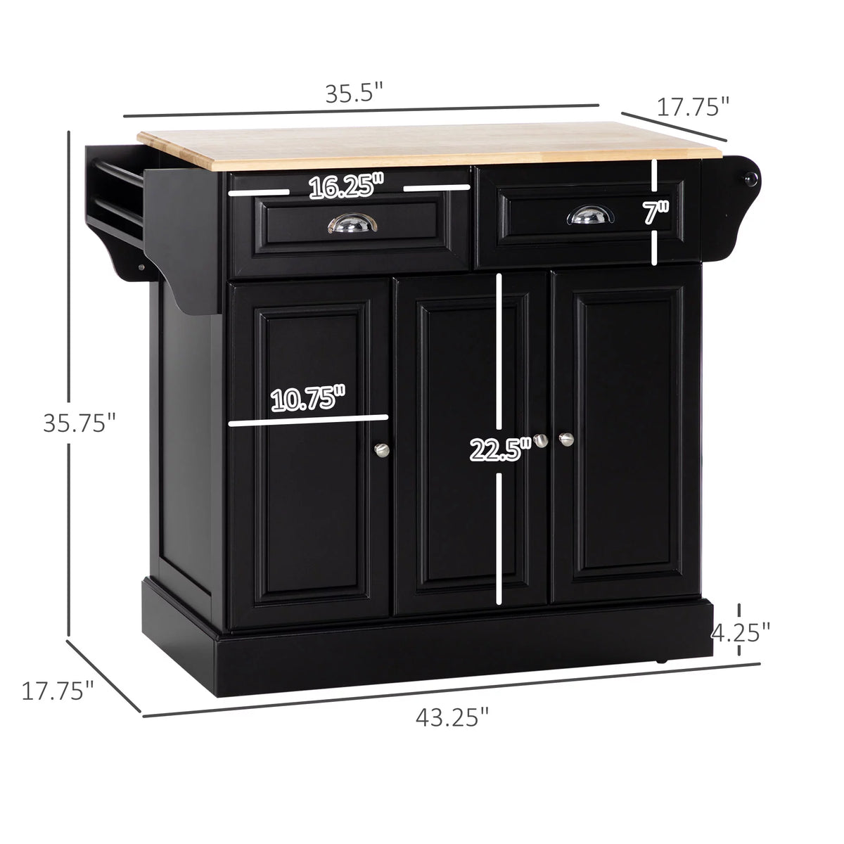 Kitchen Island on Wheels Black Storage Cabinet R45551