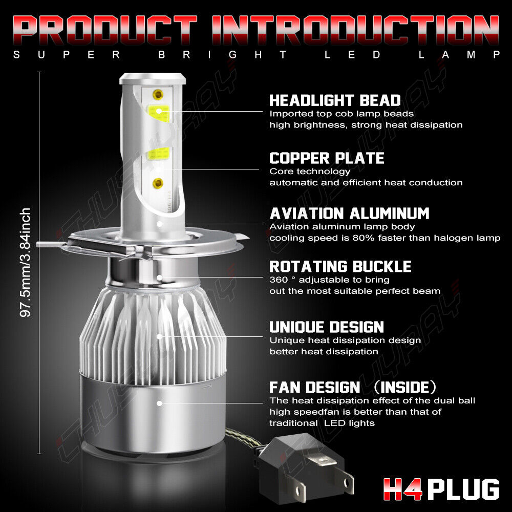 4pcs LED Headlight Bulbs Combo I3498