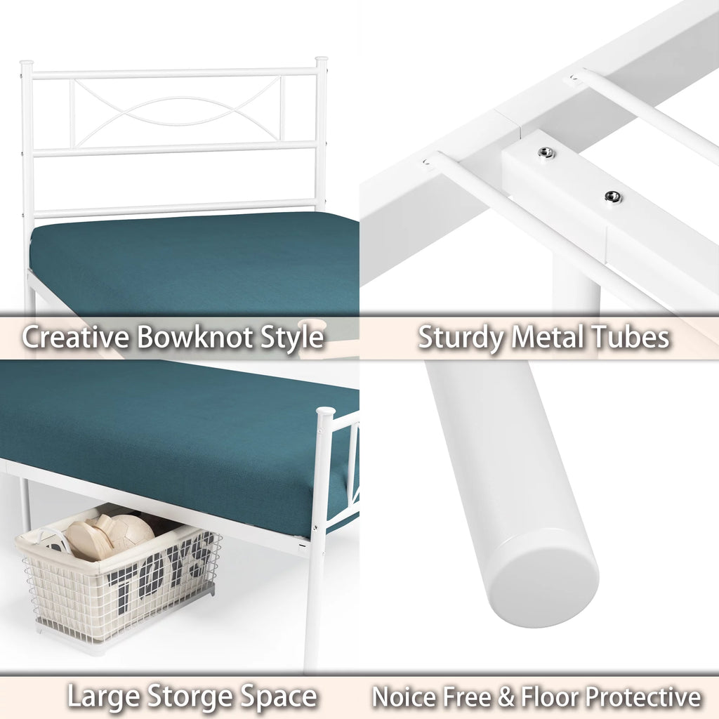 Twin Size Black Metal Platform Bed Frame with Headboard and Footboard L359
